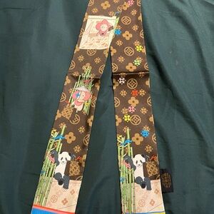 Brown Patterned Scarf with Panda Design